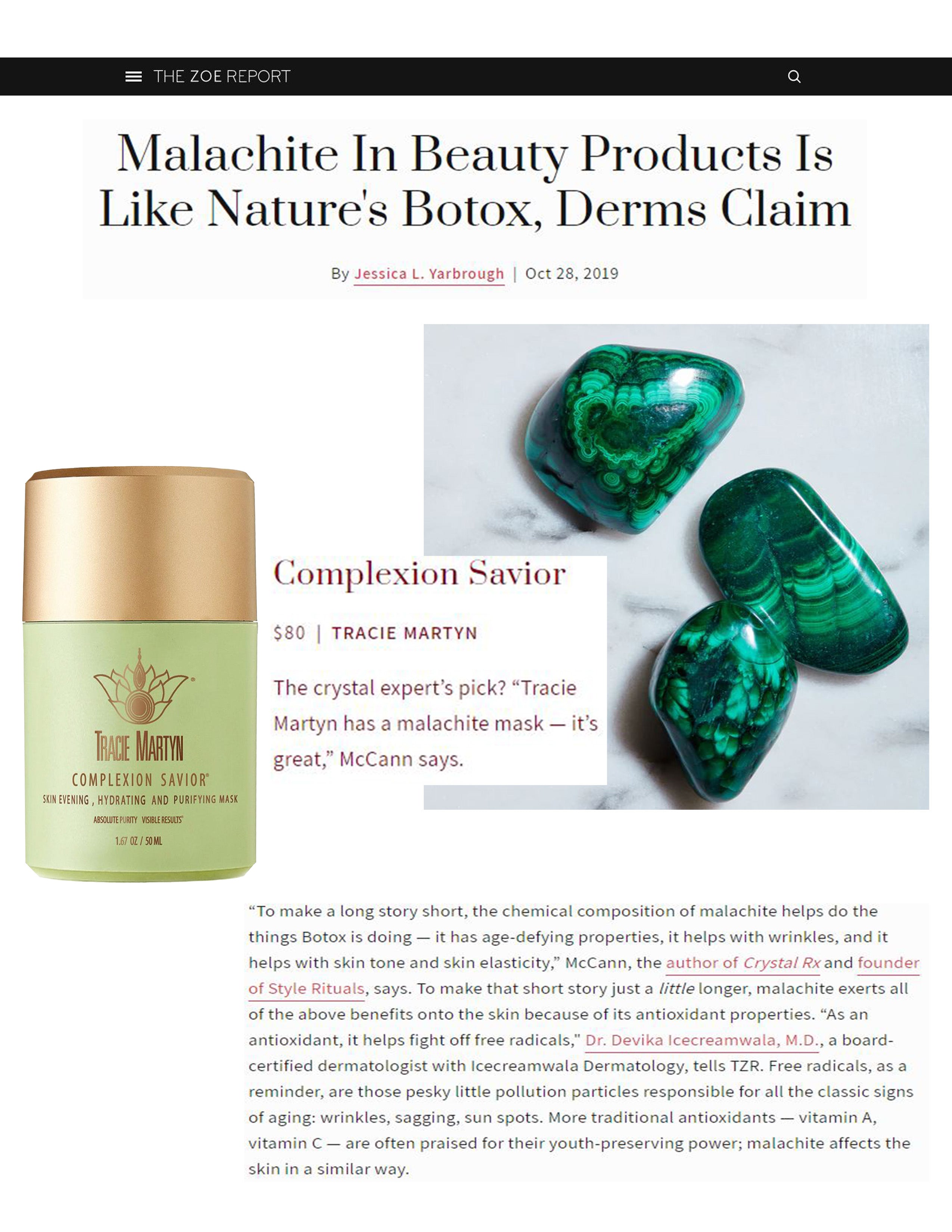 Zoe Report: Malachite In Beauty Products