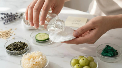 Essential ingredients to look for in a toner, including hyaluronic acid, witch hazel, and glycerin